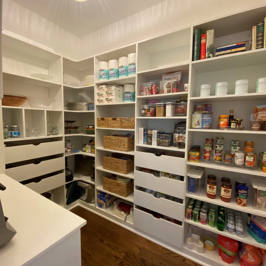 a room with shelves of products