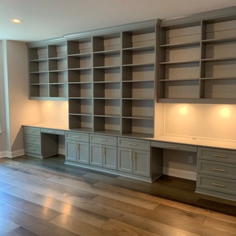 a room with white cabinets