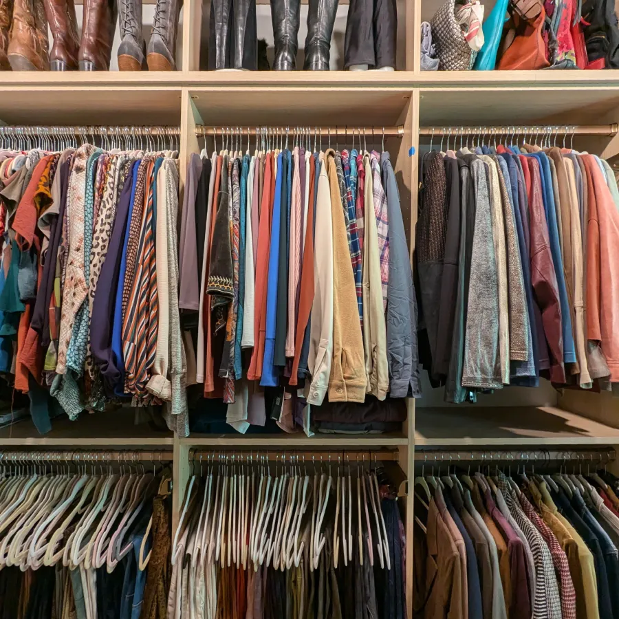 a closet full of clothes