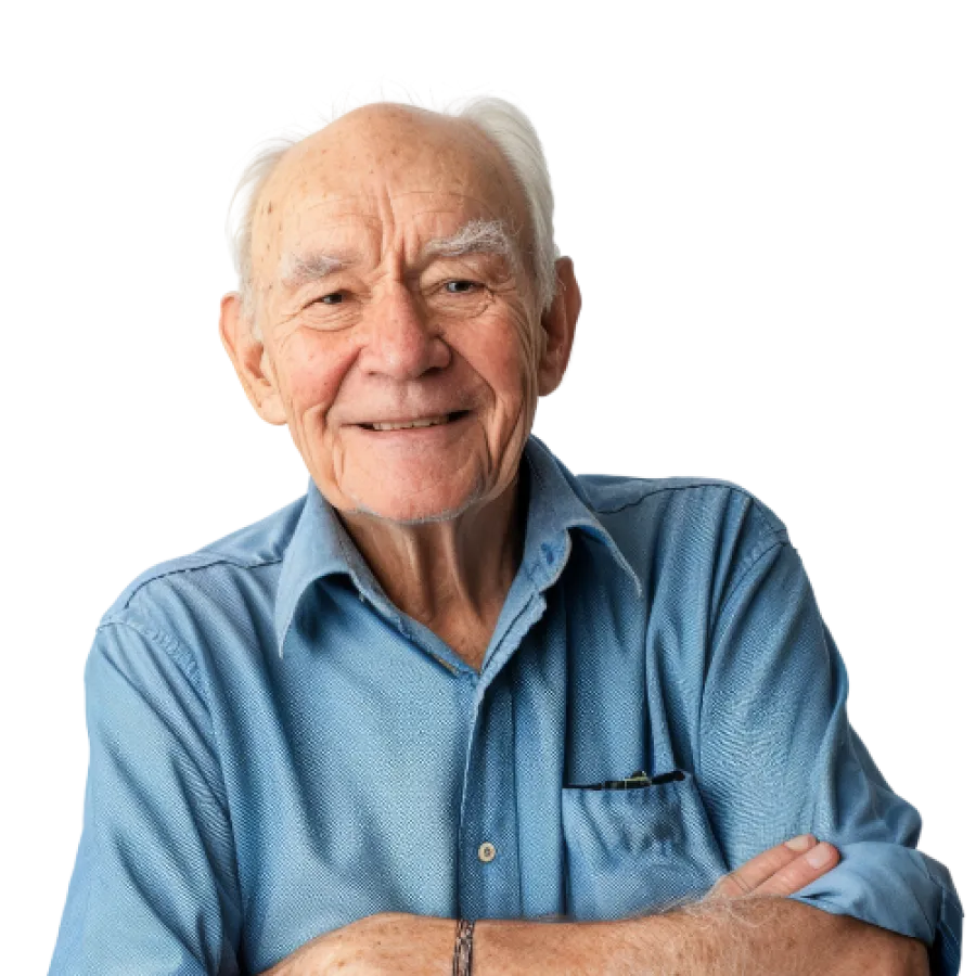 Happy elderly man in a wheelchair smiling and waving, showcasing joy and vitality.