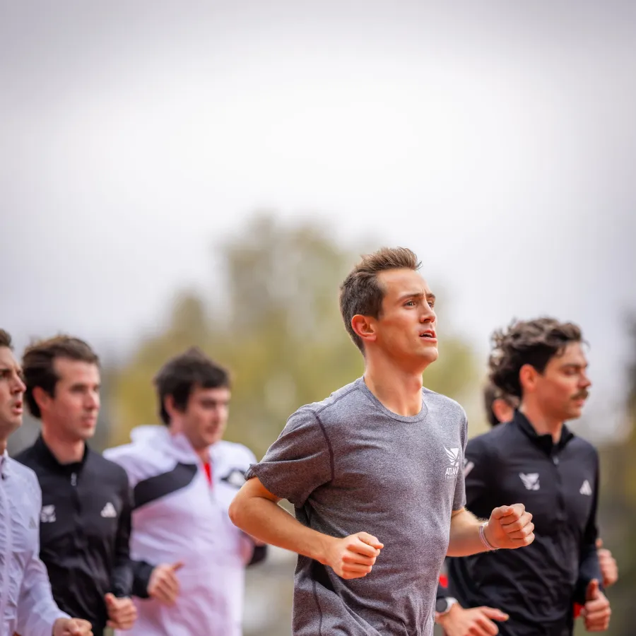 a group of men running