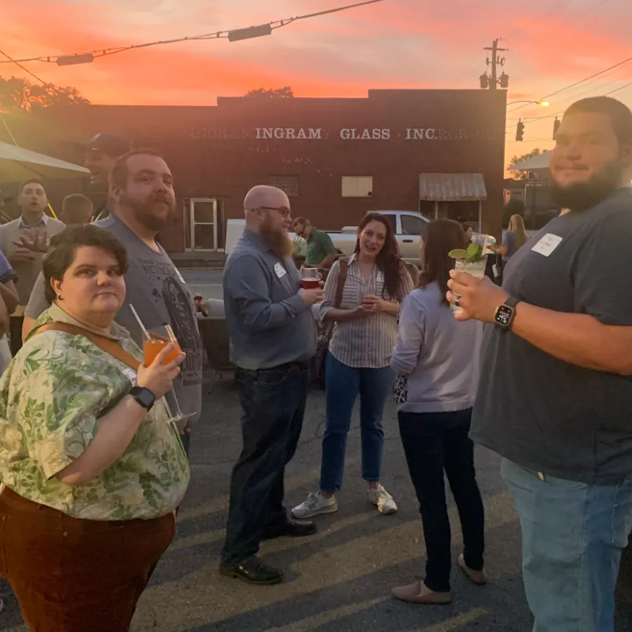 a group of people standing outside