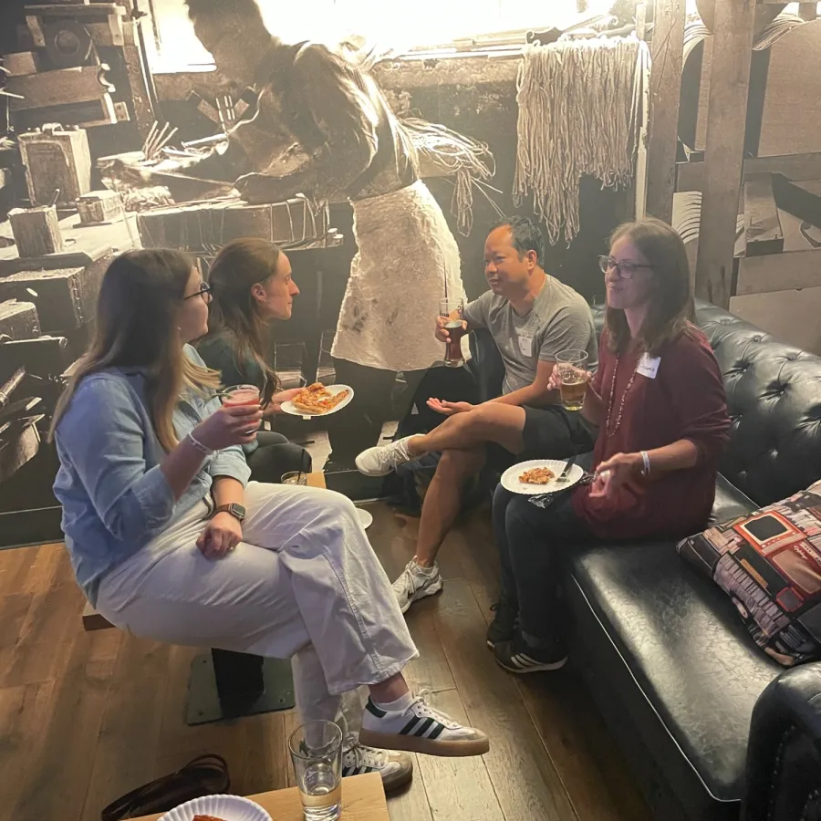 a group of people sitting on the floor