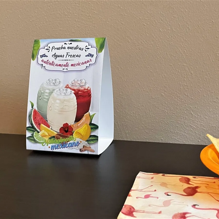 A printed Table Tent on a restaurant table