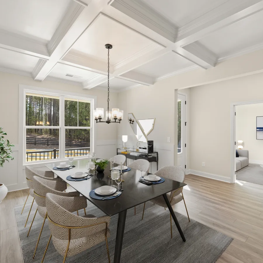 a dining room with a large table