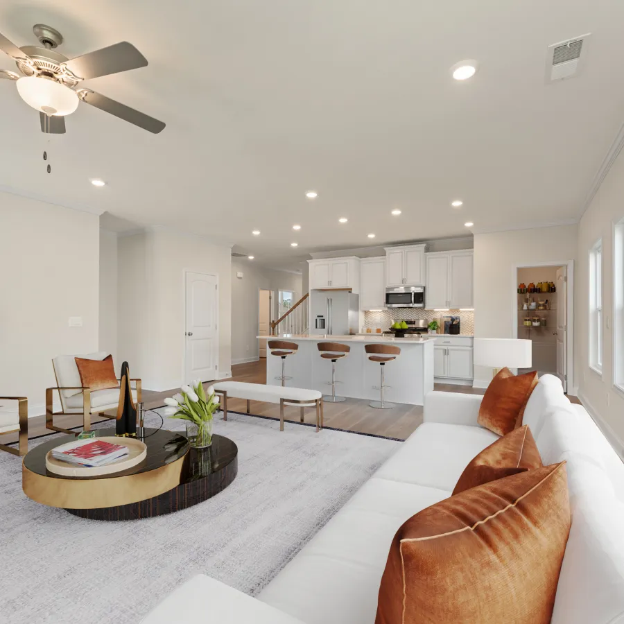a large living room with a large kitchen and dining area