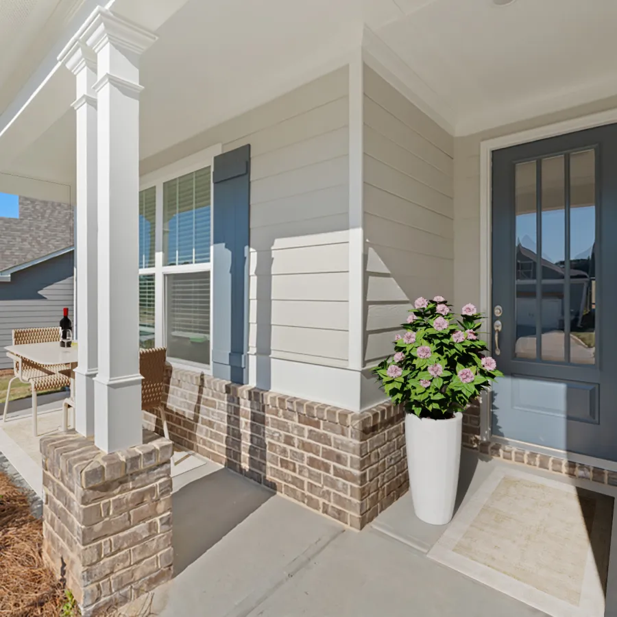 a house with a stone patio