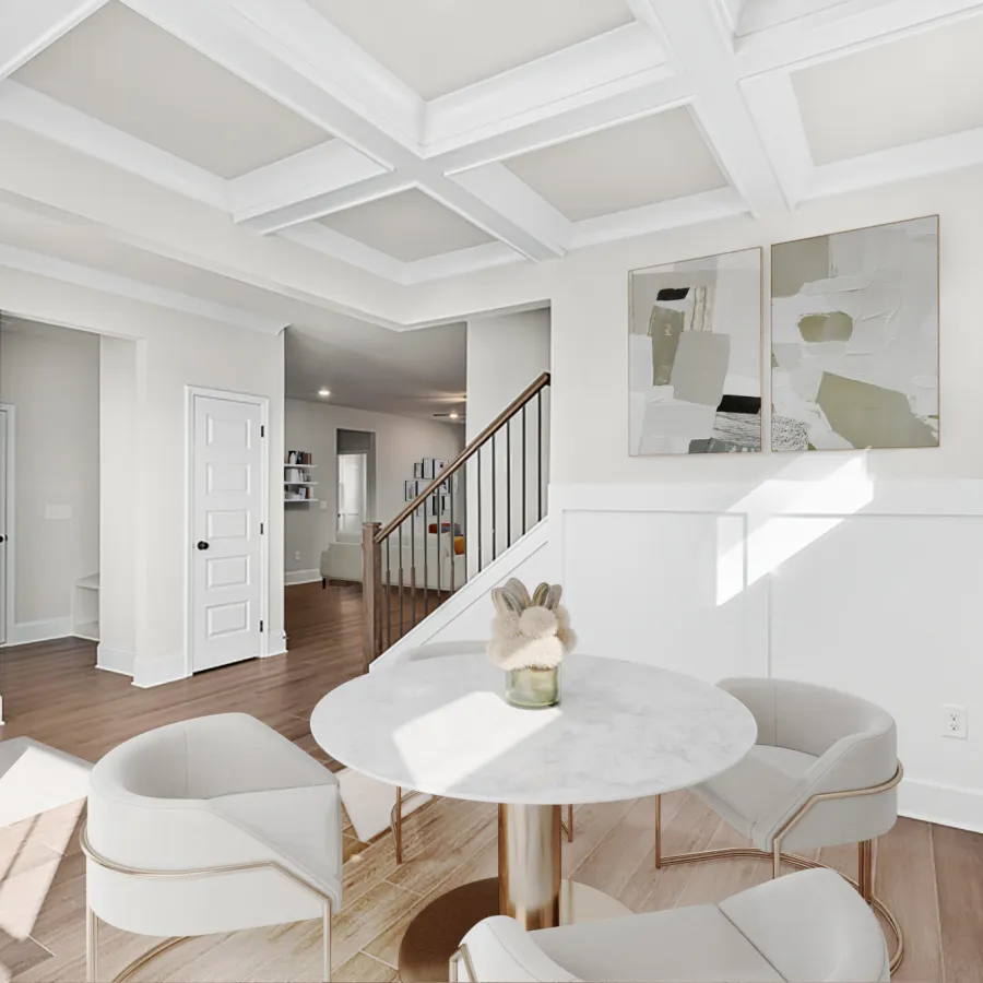 a room with a table and chairs