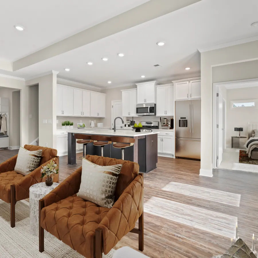 a living room with a wood floor