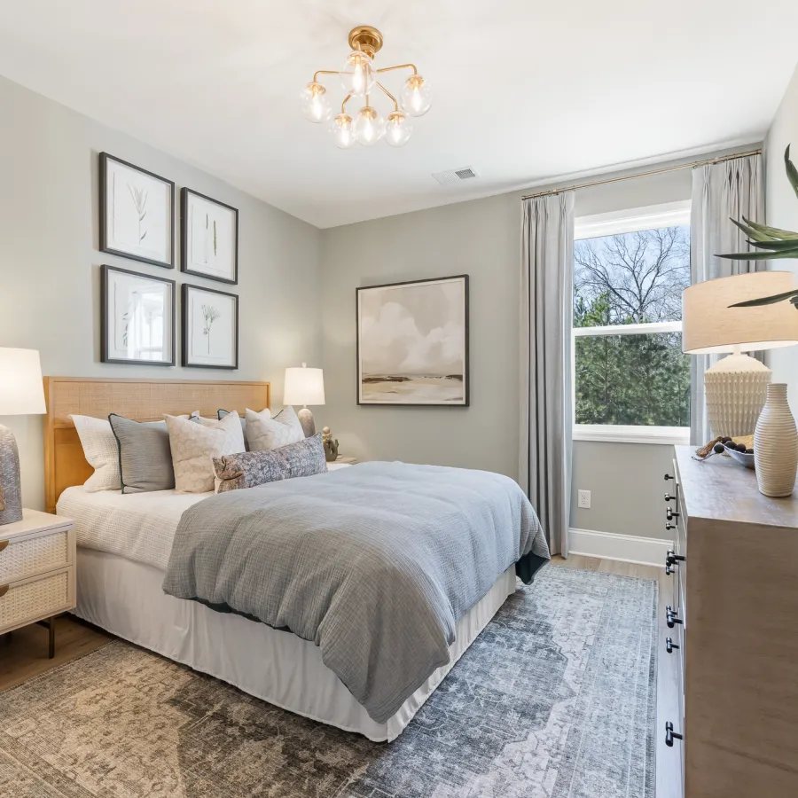 a bedroom with a large bed