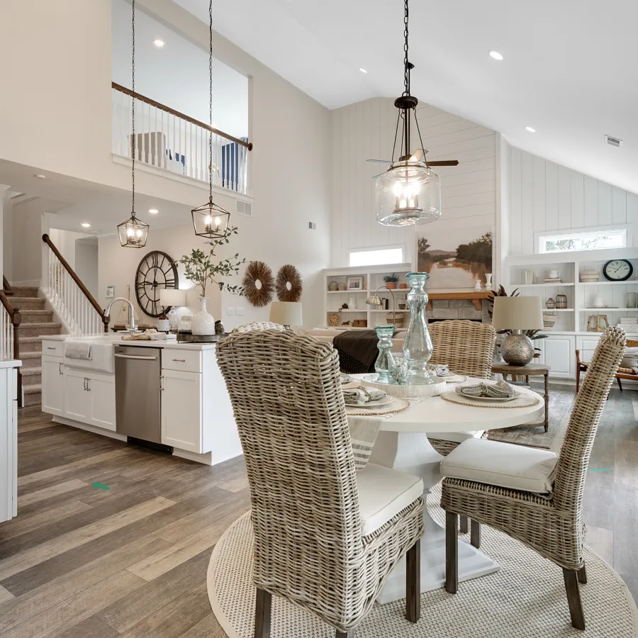 a kitchen with a dining room table