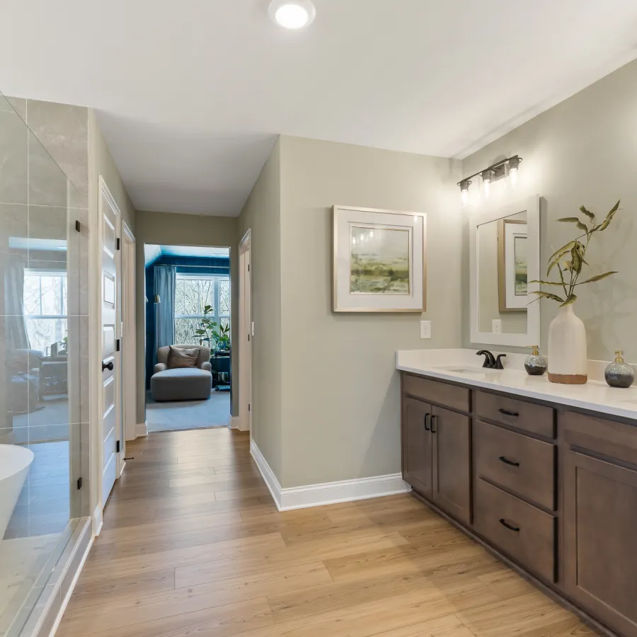 a bathroom with a glass shower