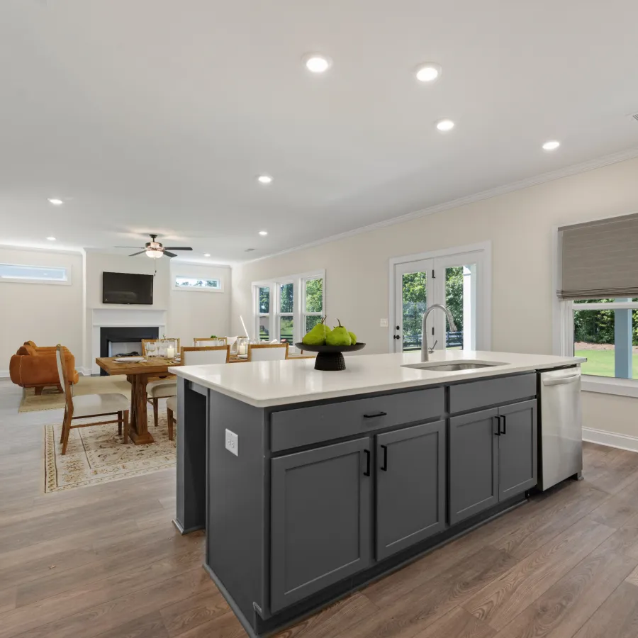 a kitchen with a large island