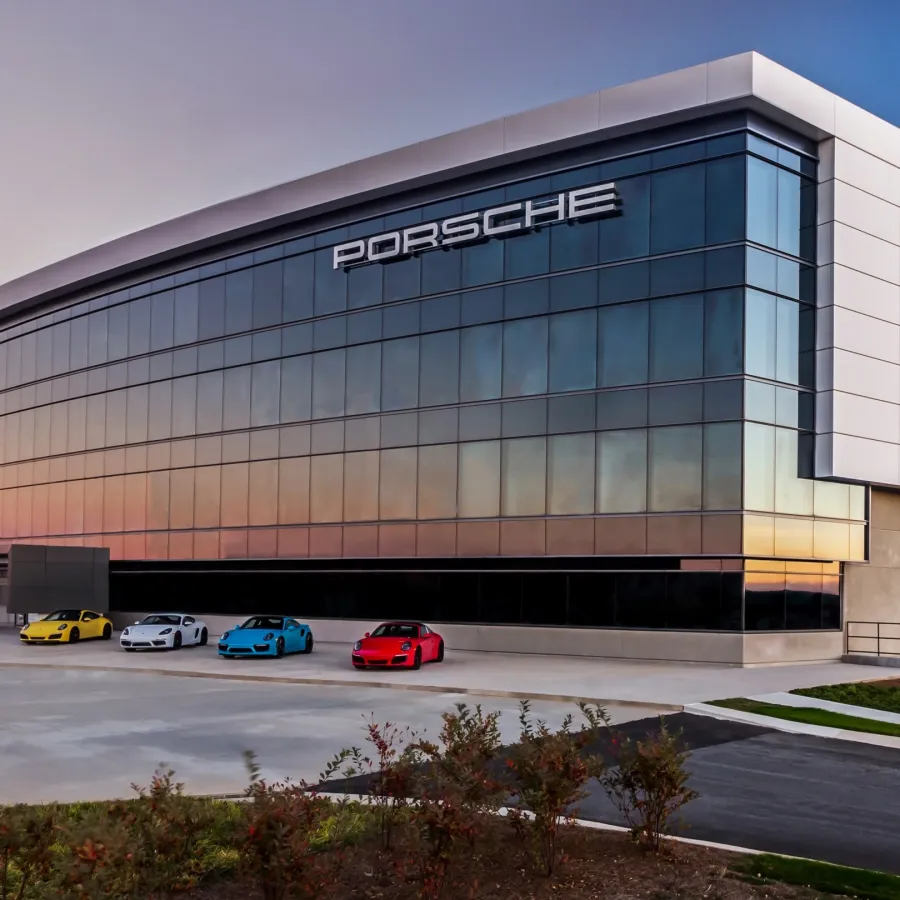a building with cars parked outside
