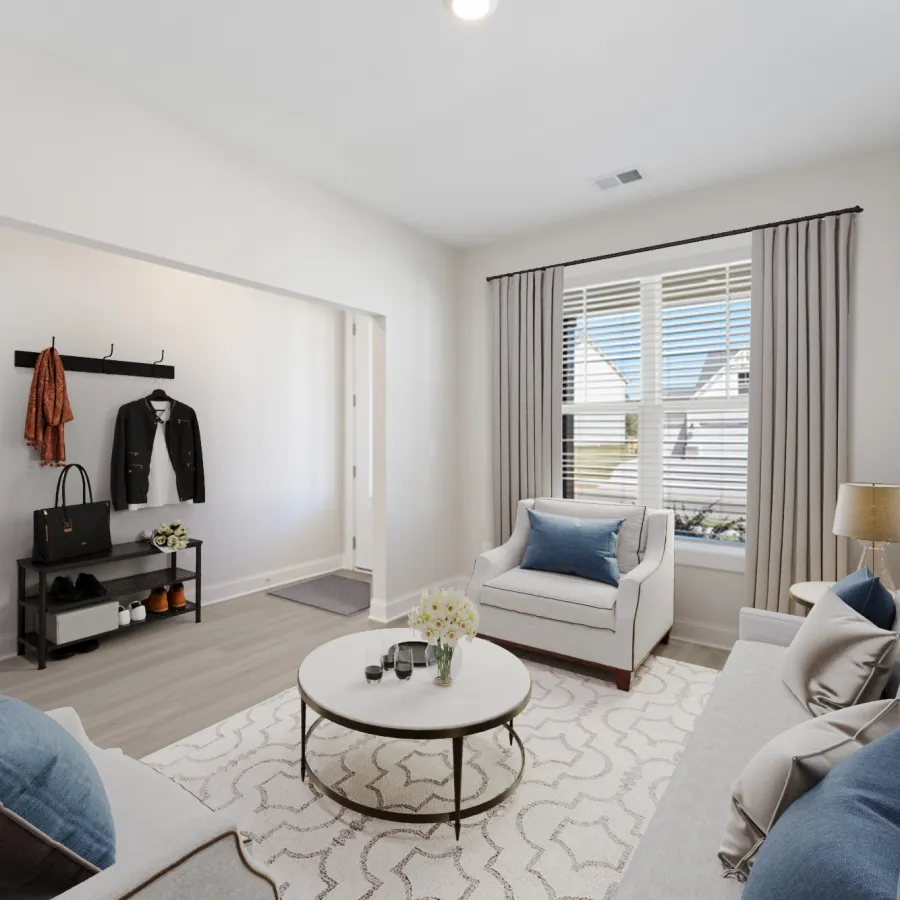 a living room with a large window