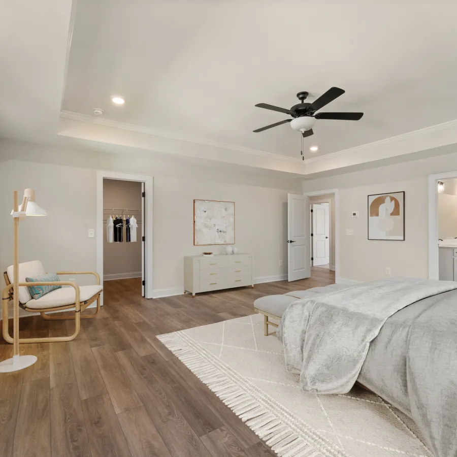 a bedroom with a large bed