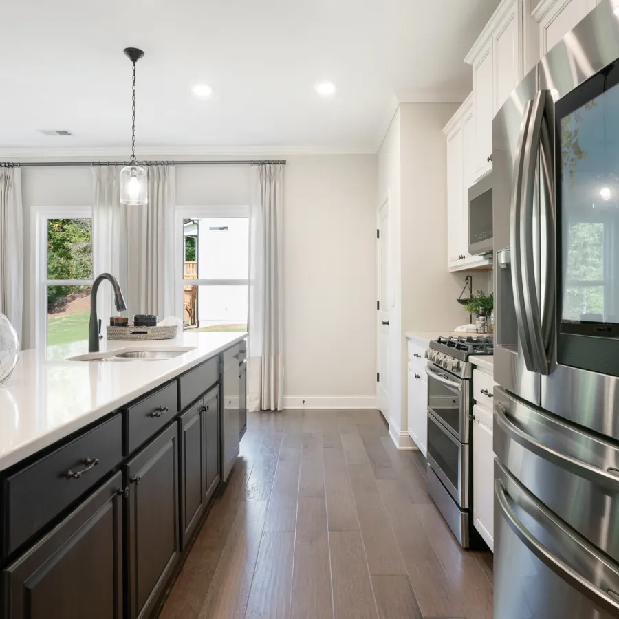 a kitchen with a large island