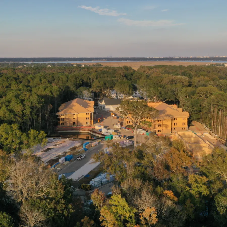 a building surrounded by trees