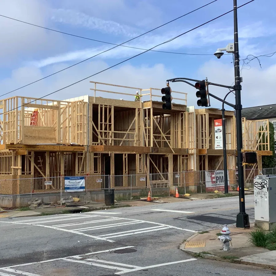 a construction site with a building under construction