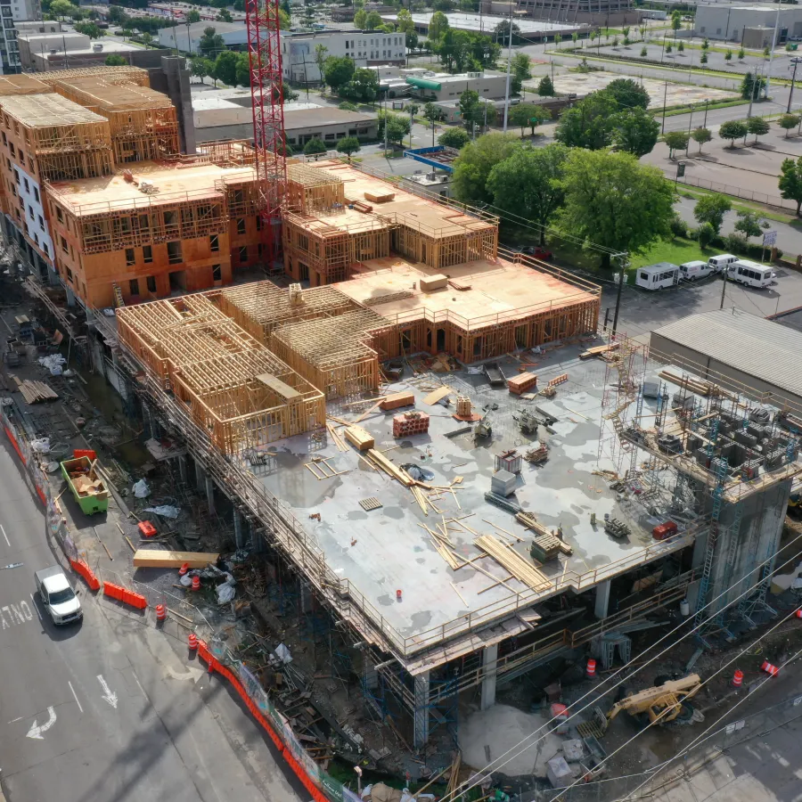 a high angle view of a building under construction