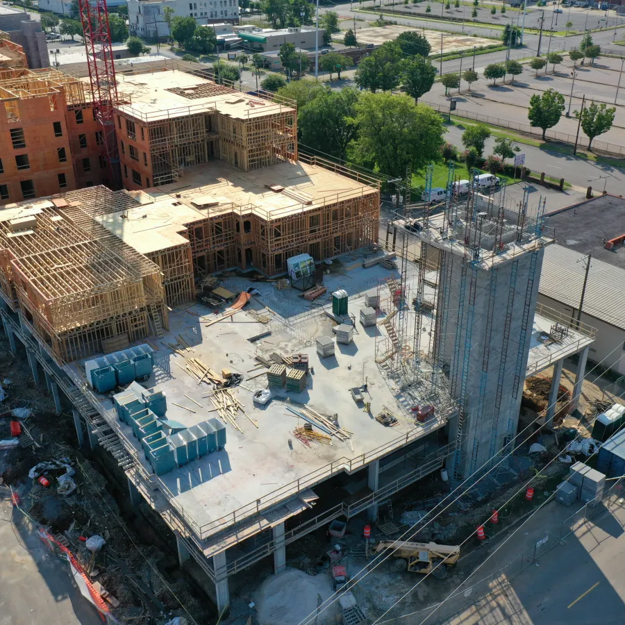 a high angle view of a building under construction