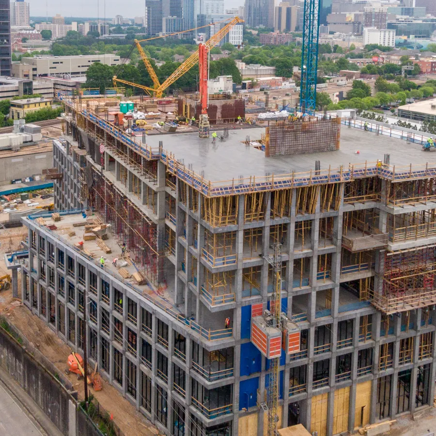 a high angle view of a building under construction