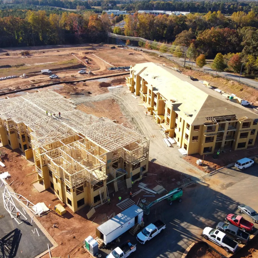 a high angle view of a building under construction