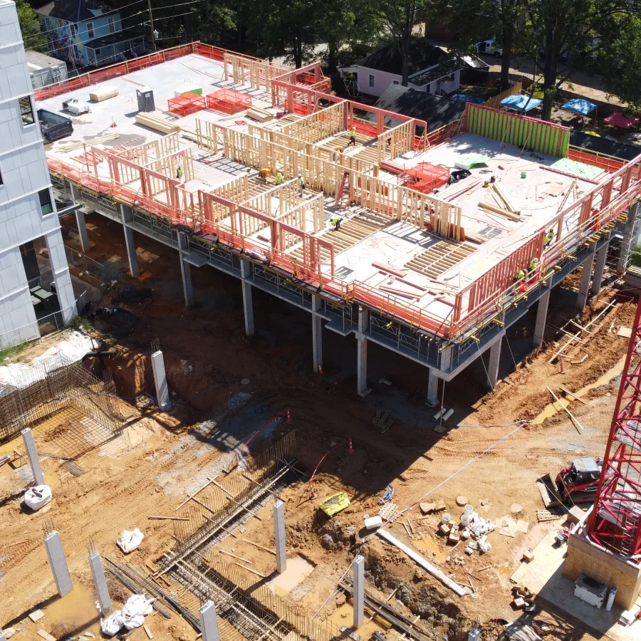 a high angle view of a building under construction