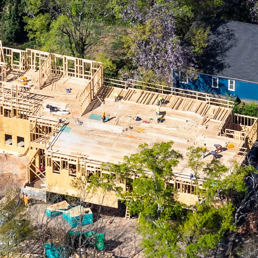 a high angle view of a building under construction