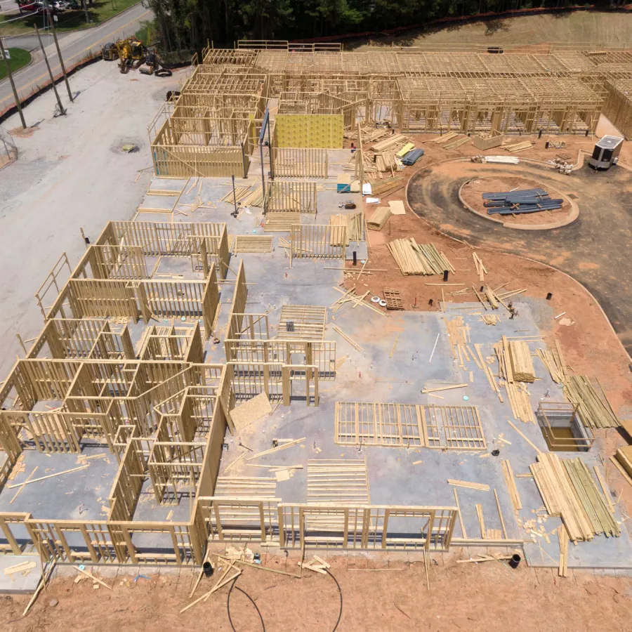 a high angle view of a building under construction