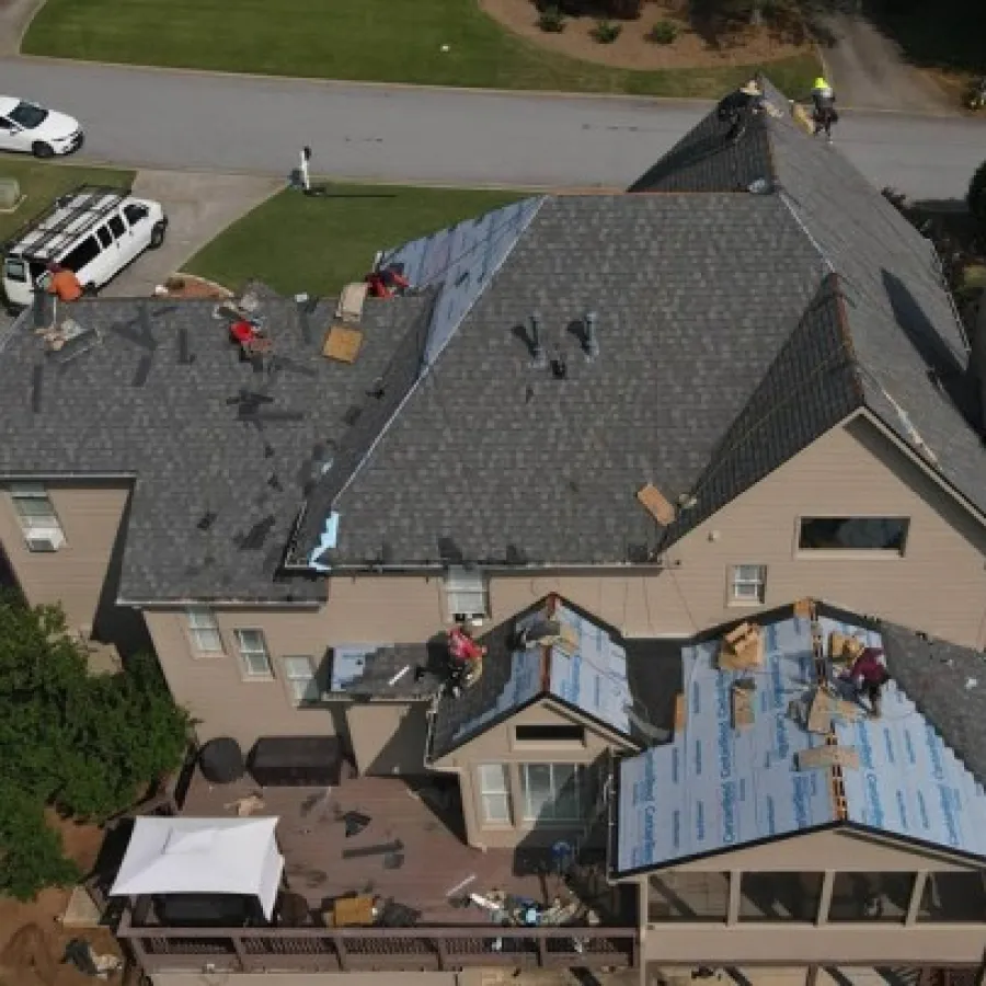 a high angle view of a house