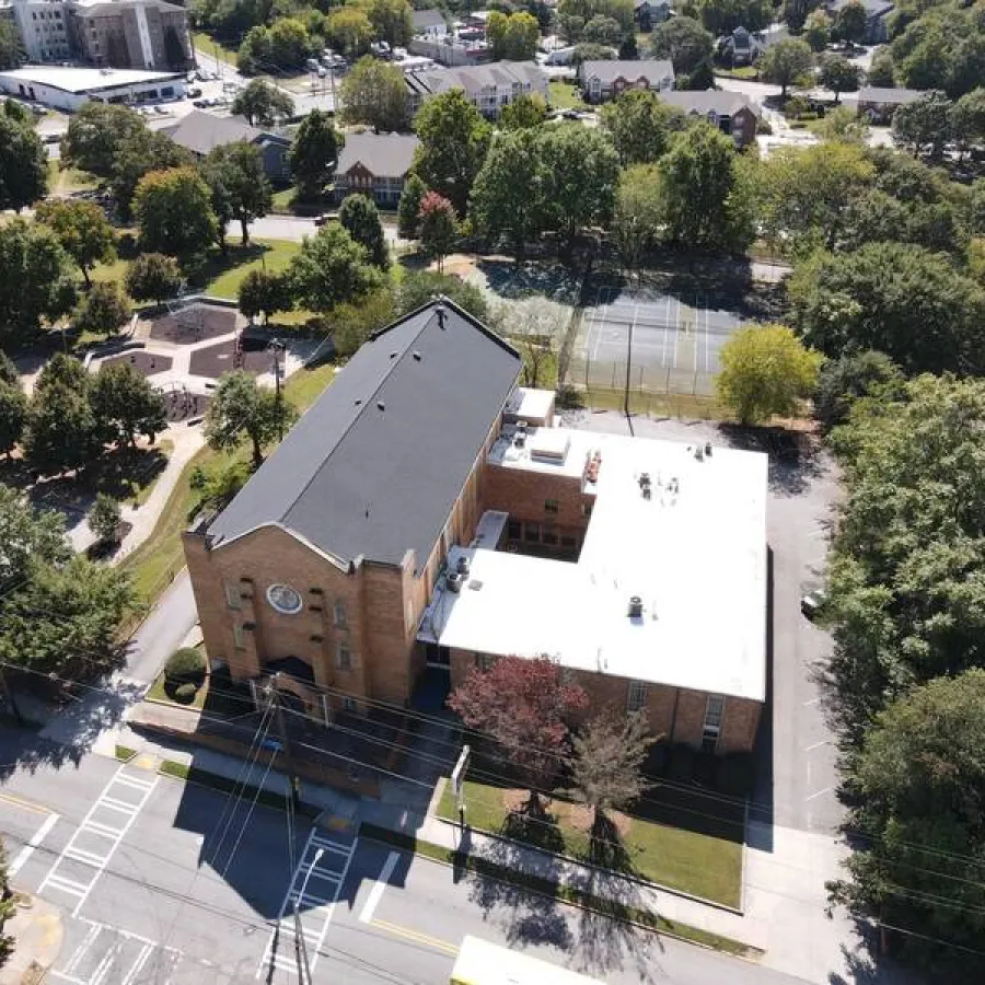 a high angle view of a building