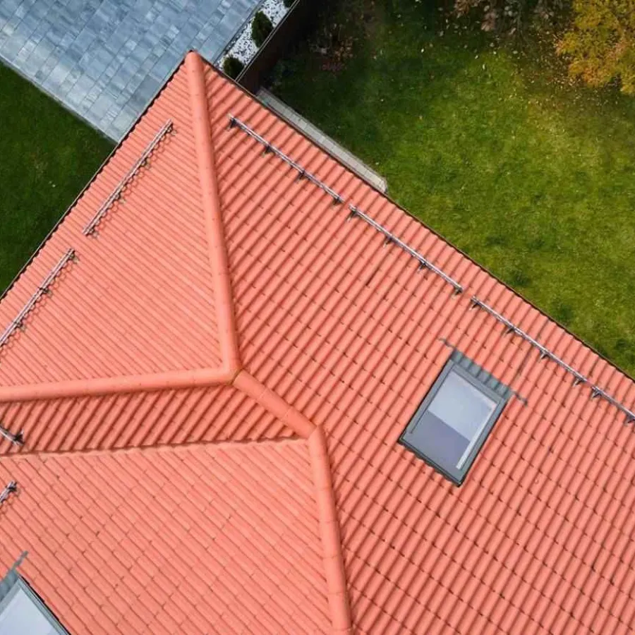 a roof with a solar panel