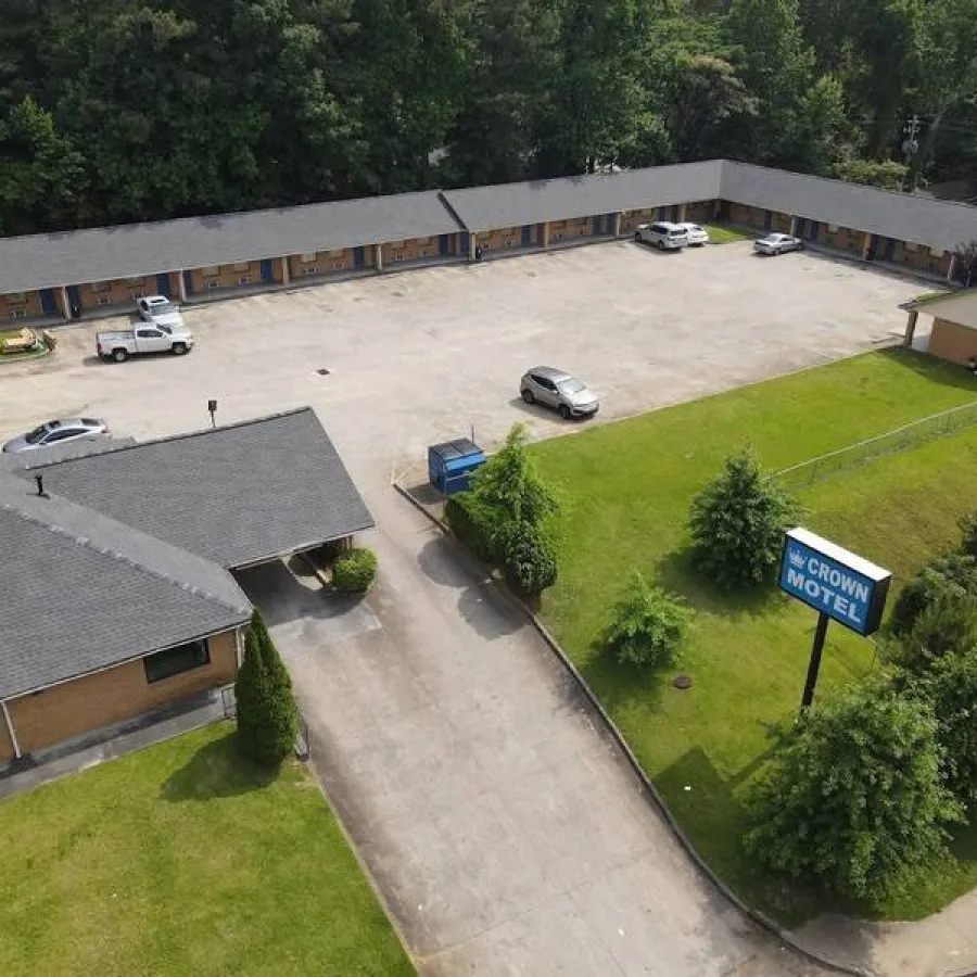 a high angle view of a parking lot