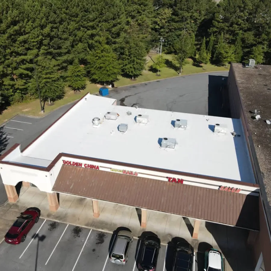 a building with a parking lot