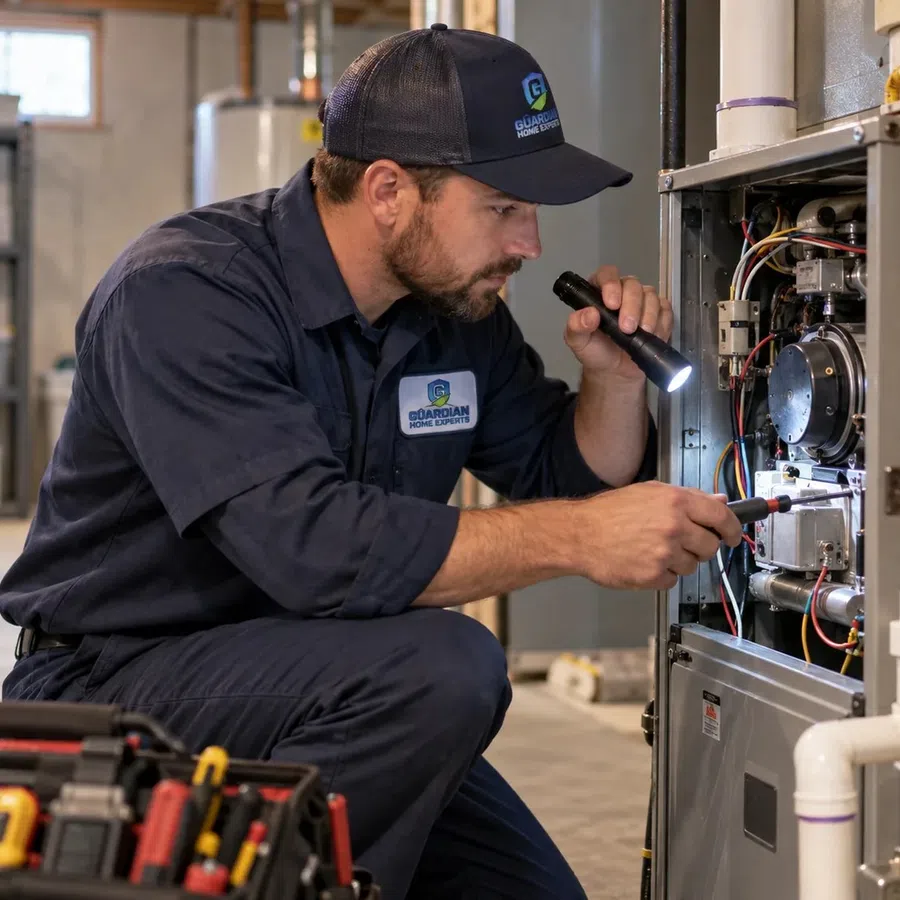 Reliable furnace repair in Smyrna, GA performed by an HVAC technician diagnosing a residential heating system