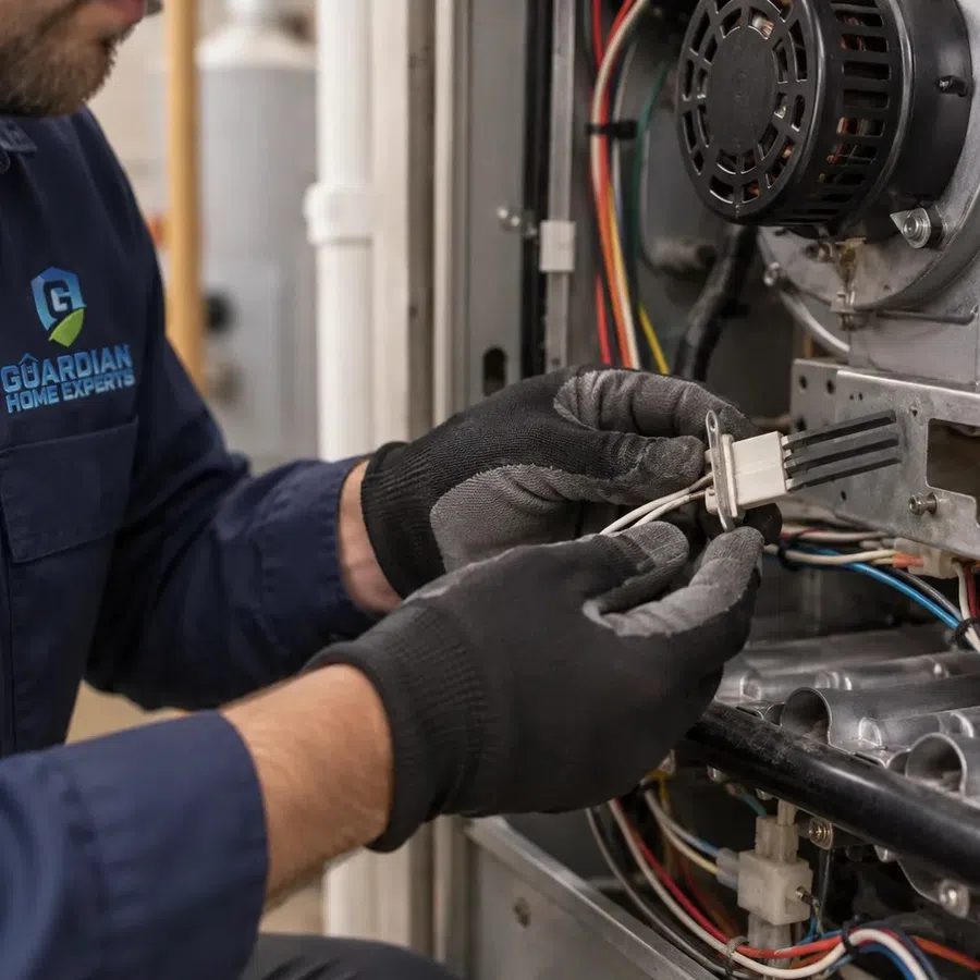Trusted furnace repair in Kennesaw, GA performed by an HVAC technician troubleshooting a residential heating system