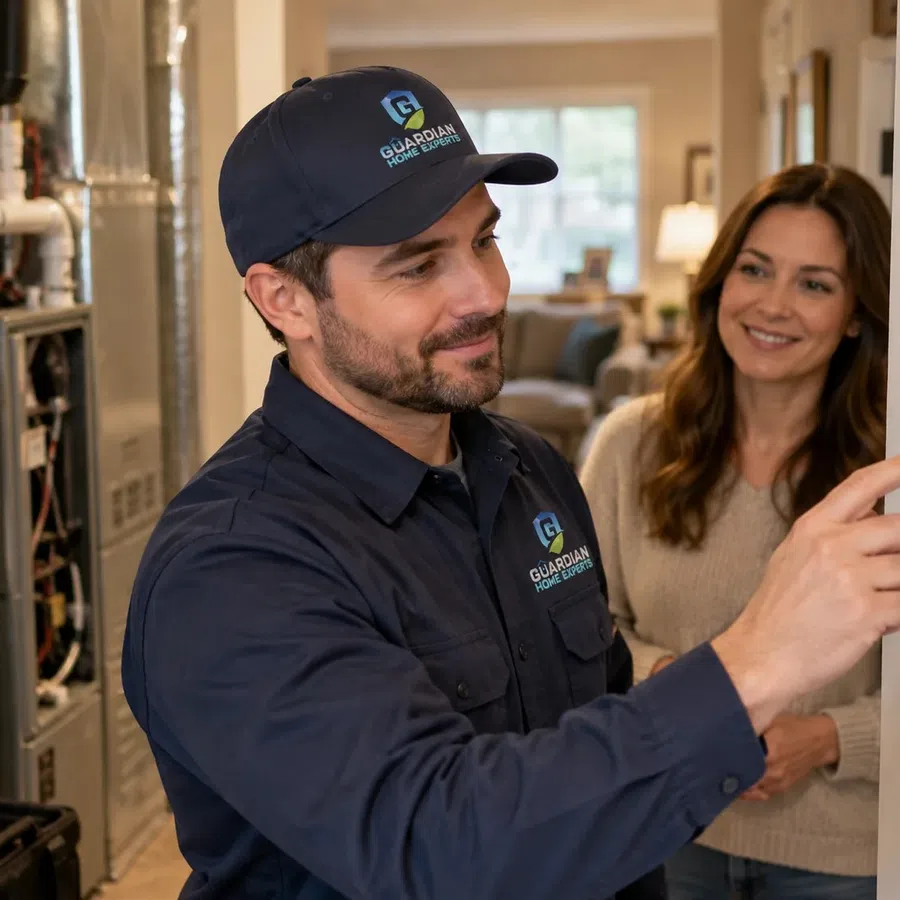 Expert furnace repair in Acworth, GA performed by an HVAC technician diagnosing a residential heating system