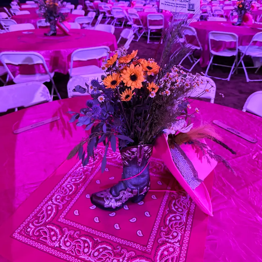 a large room with tables and chairs