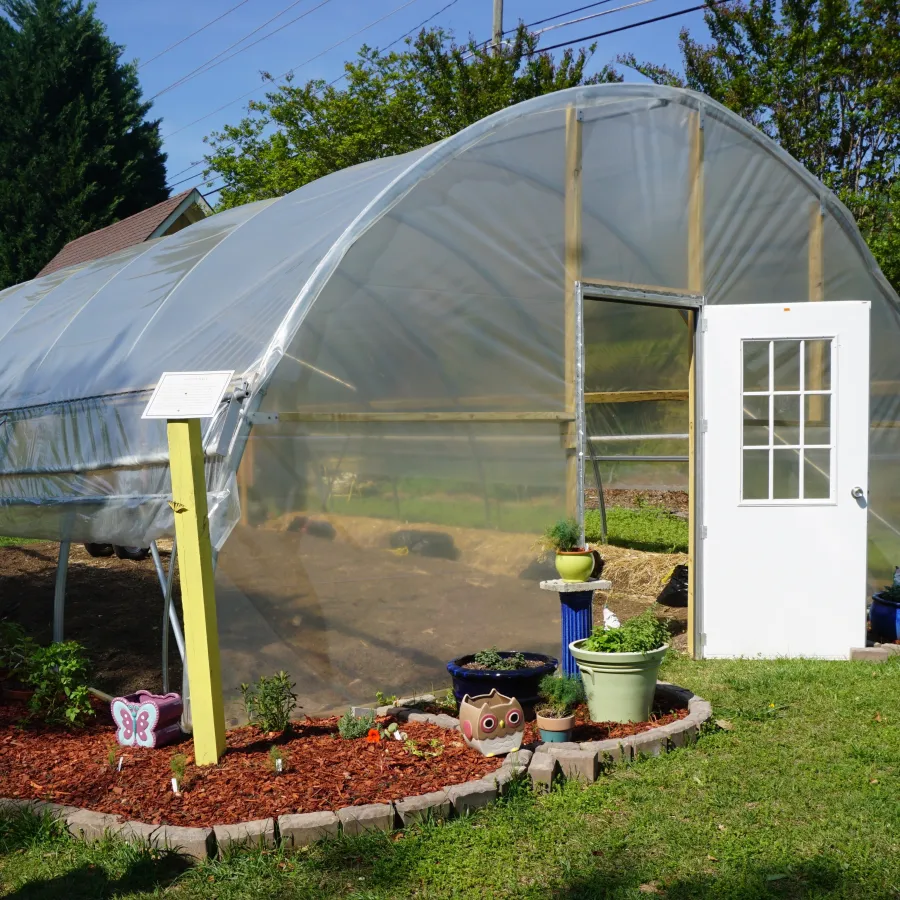 a tent with a white door