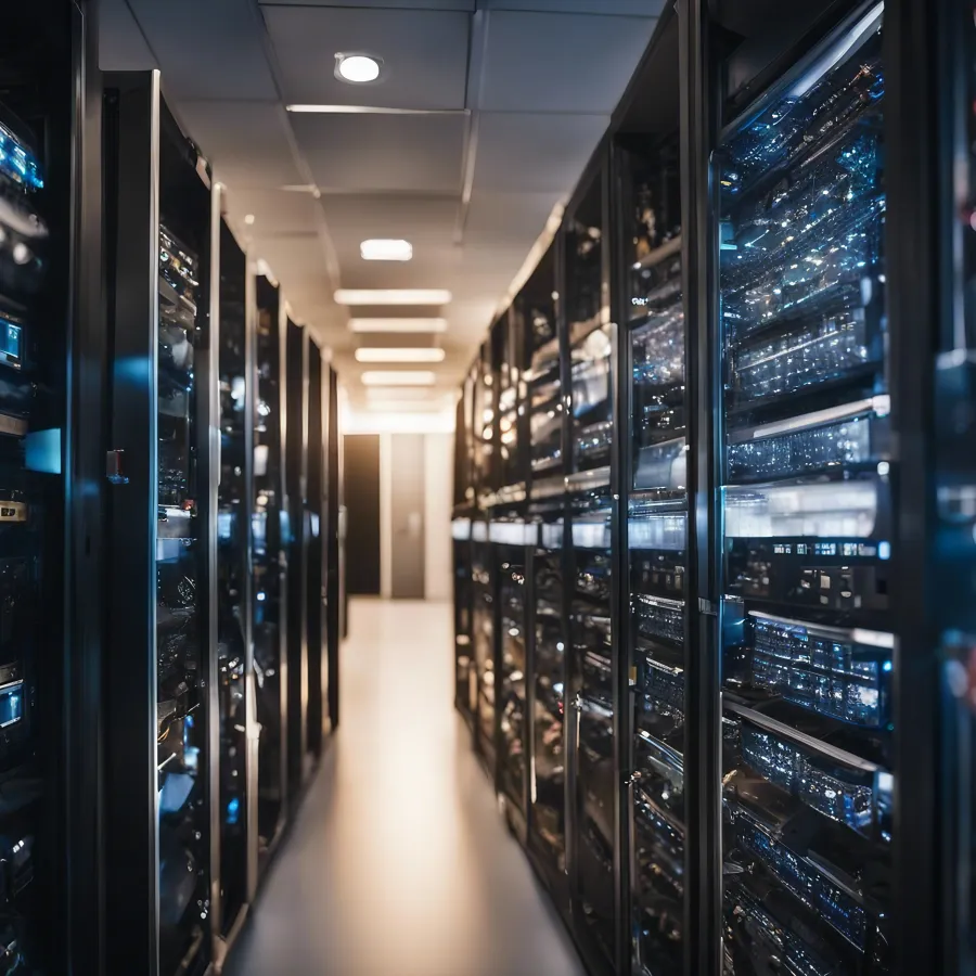 a long hallway with rows of computer servers