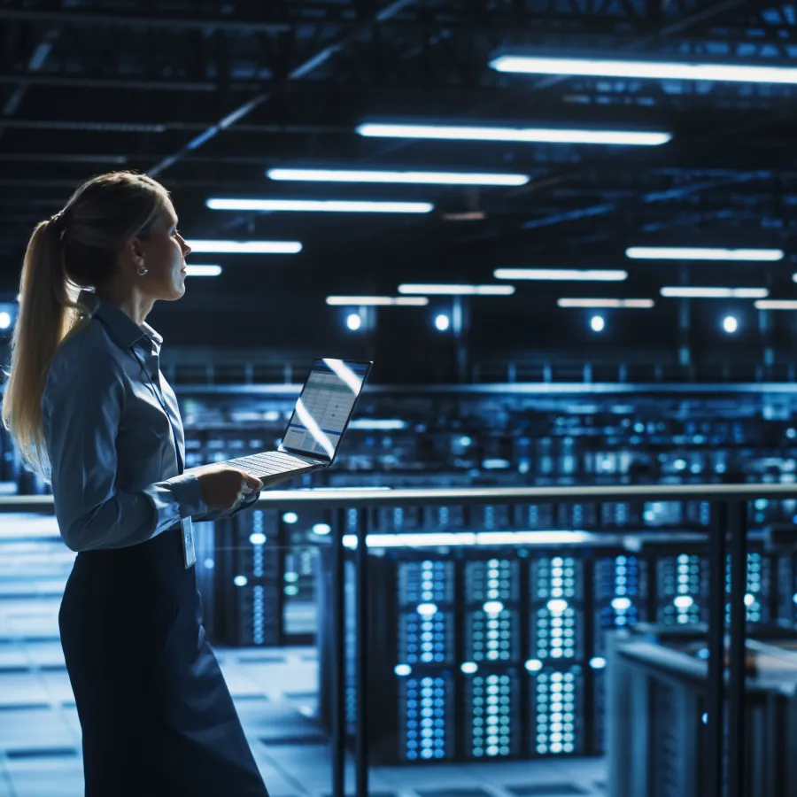 a person working in a server room