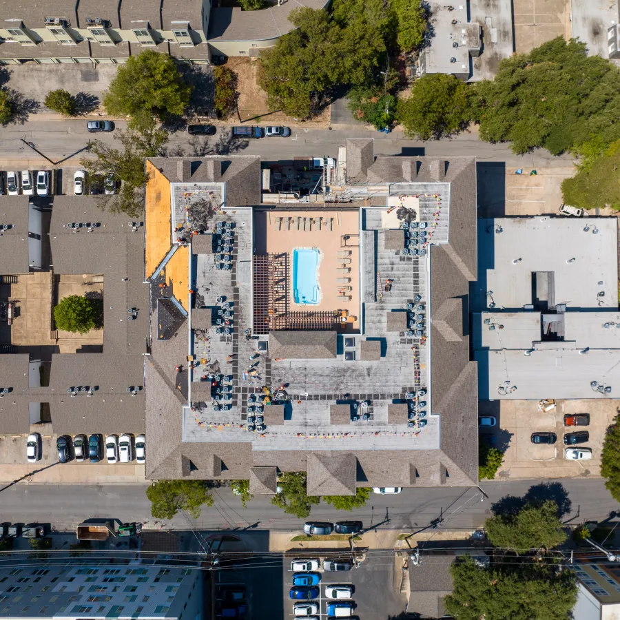 a high angle view of buildings