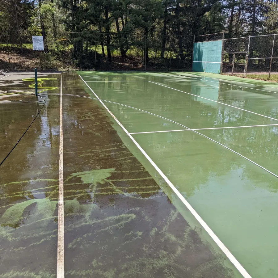 a tennis court with a net