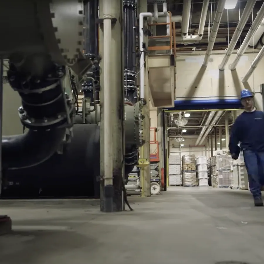 a person walking in a factory