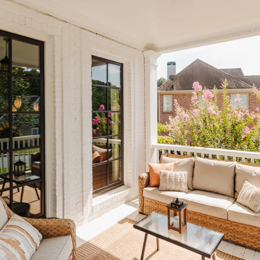 porch patio with black casement windows