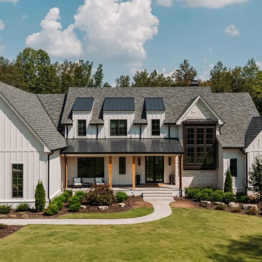 a large house with a lawn