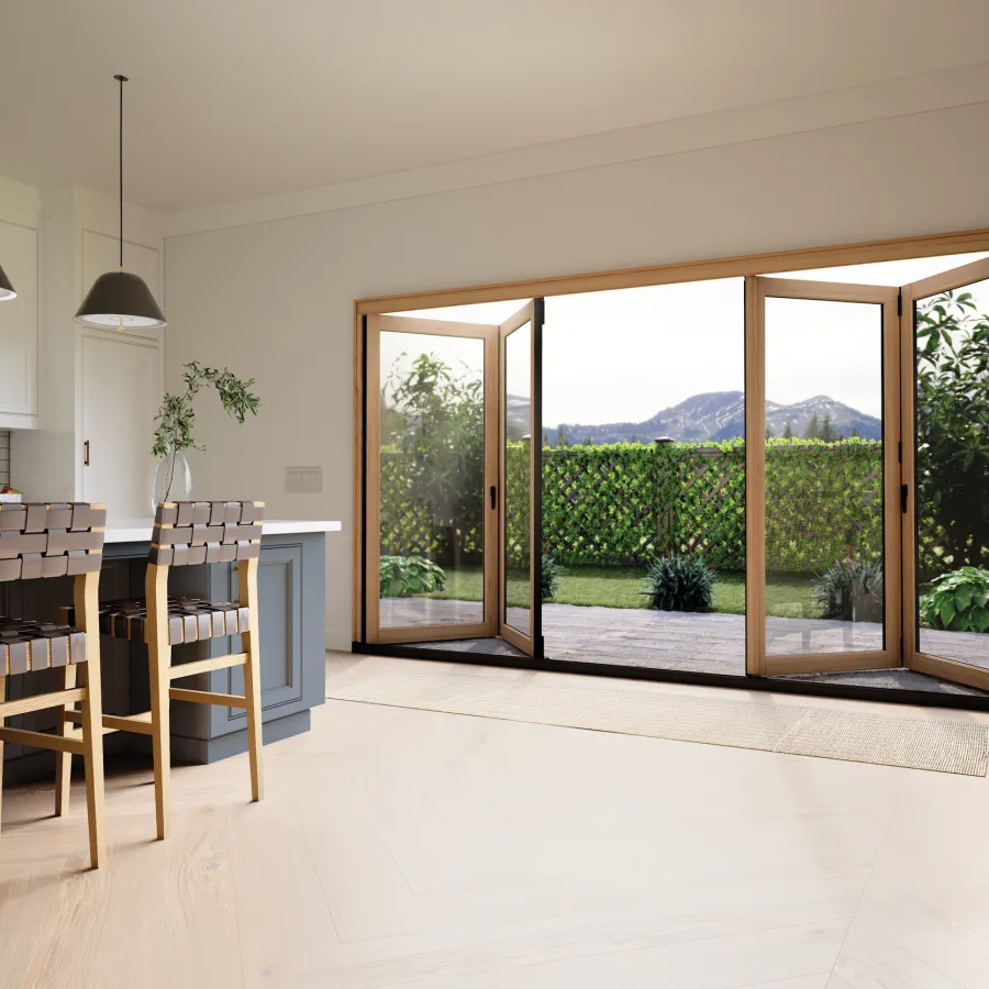 Bi-Fold Doors connecting kitchen to backyard