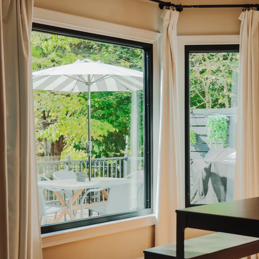 a room with a table and chairs