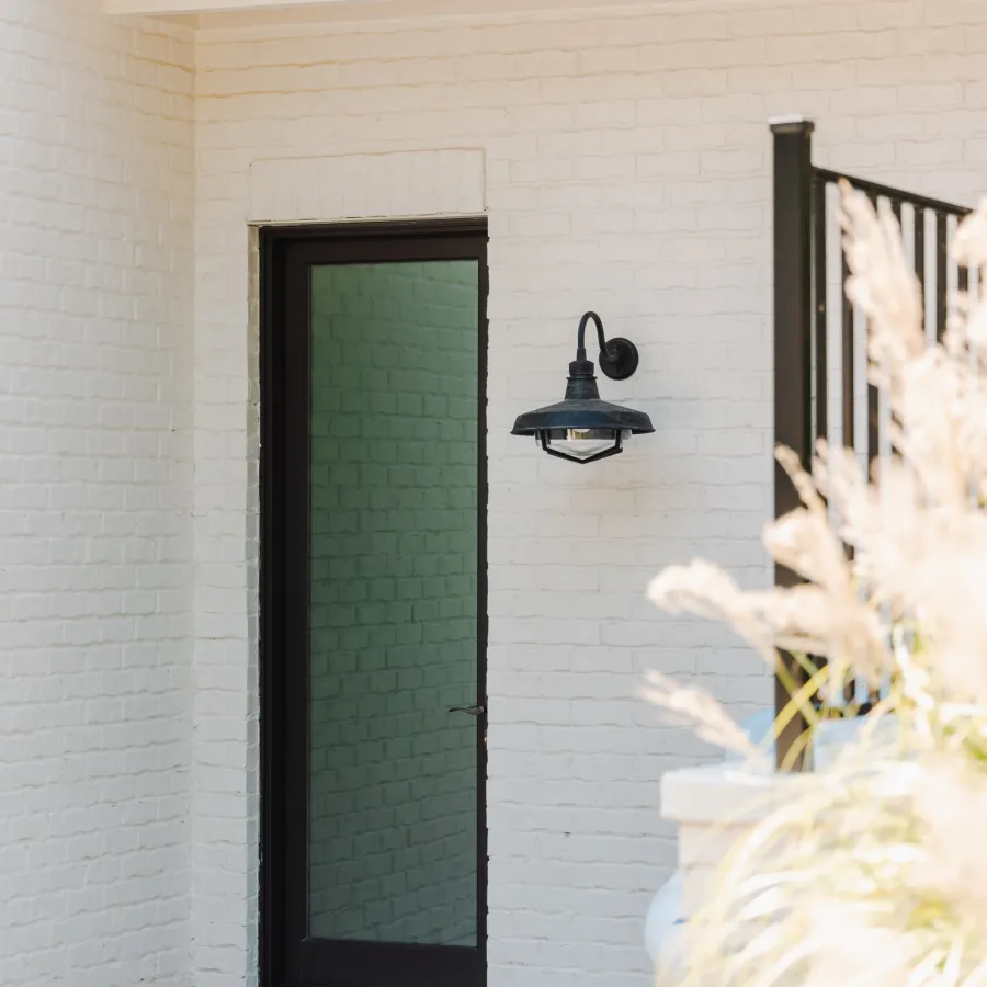 Black fiberglass door with tinted glass for privacy